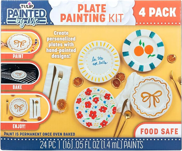 Tulip Food Safe Painted by Me Ceramic Plate Painting Set, Includes 16 Paints, 4 Brushes & 4 Paint... | Amazon (US)