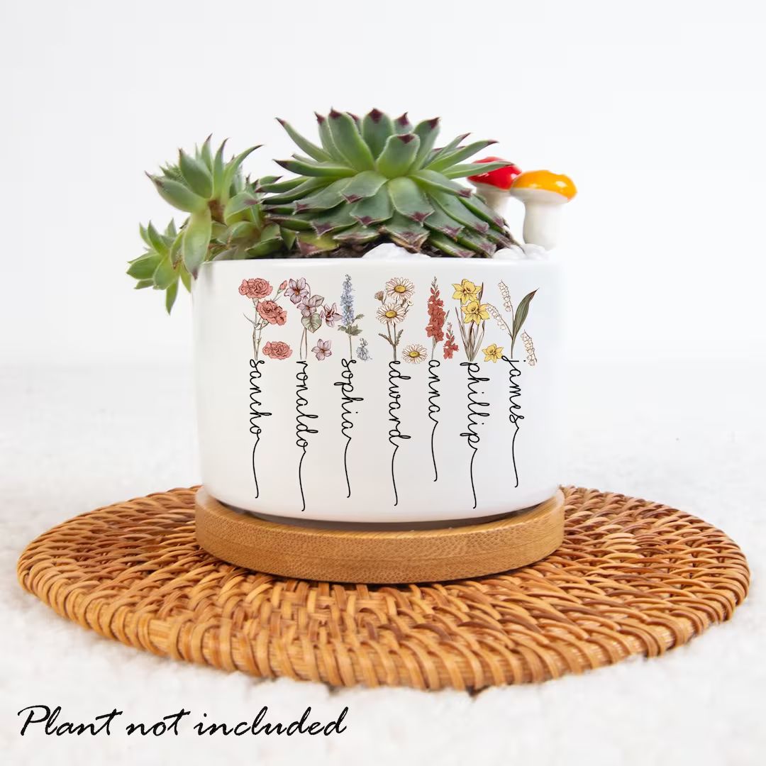 Custom Birth Month Flowers Mini Plant Pot, Grandma and Grandkids Flower Pot, Nana Succulent Pot, ... | Etsy (US)