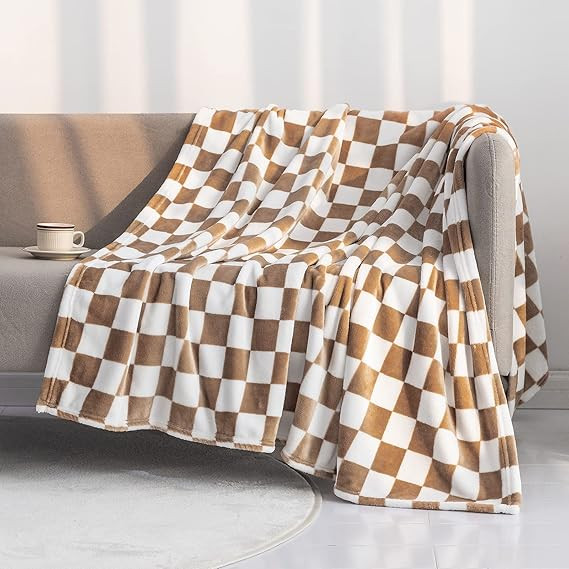 Amazon.com: LOMAO Throw Blankets Flannel Blanket with Checkerboard Grid Pattern Soft Throw Blanke... | Amazon (US)