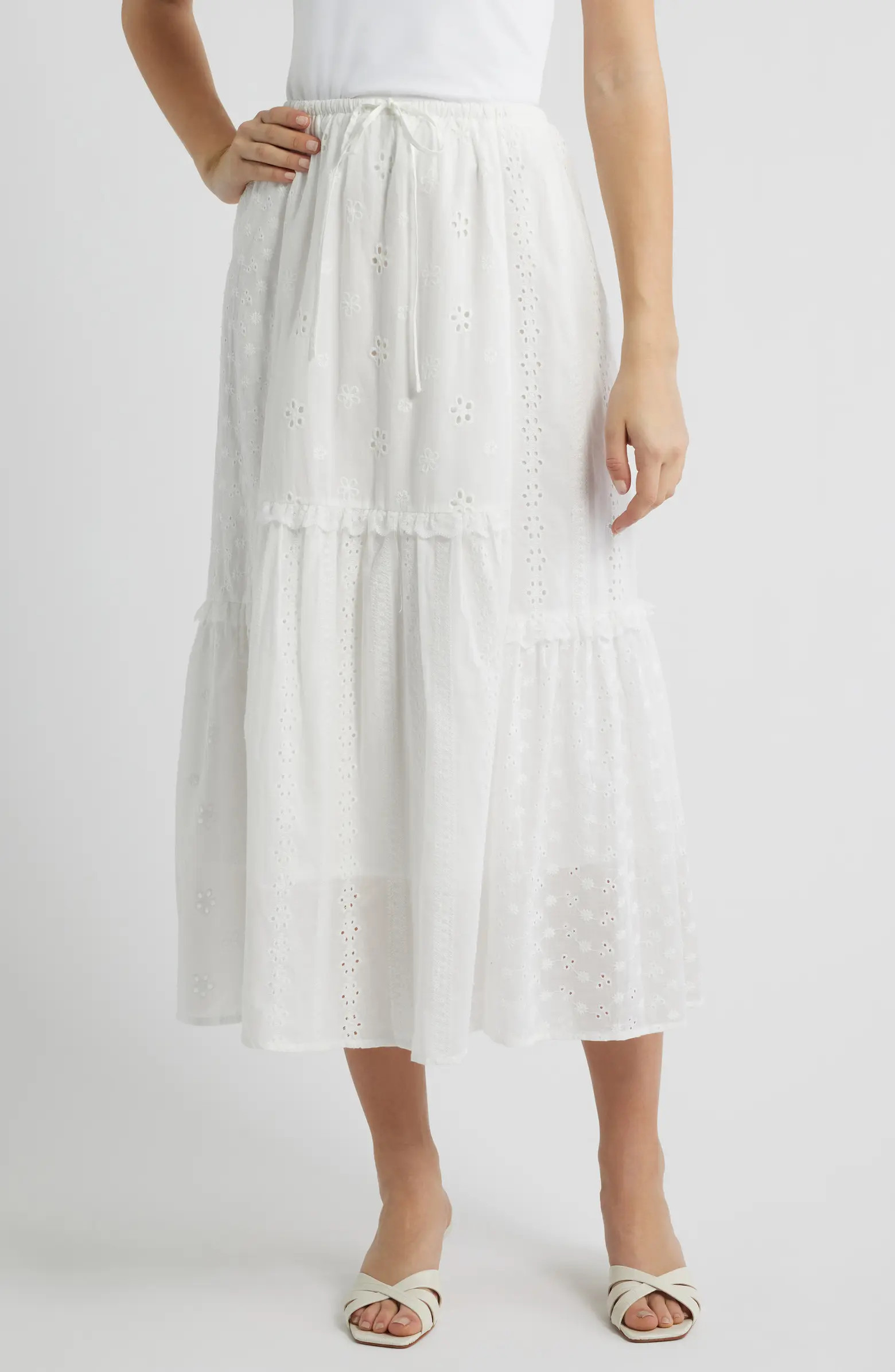 Ruffle Embroidered Eyelet Tiered Maxi Skirt | Nordstrom