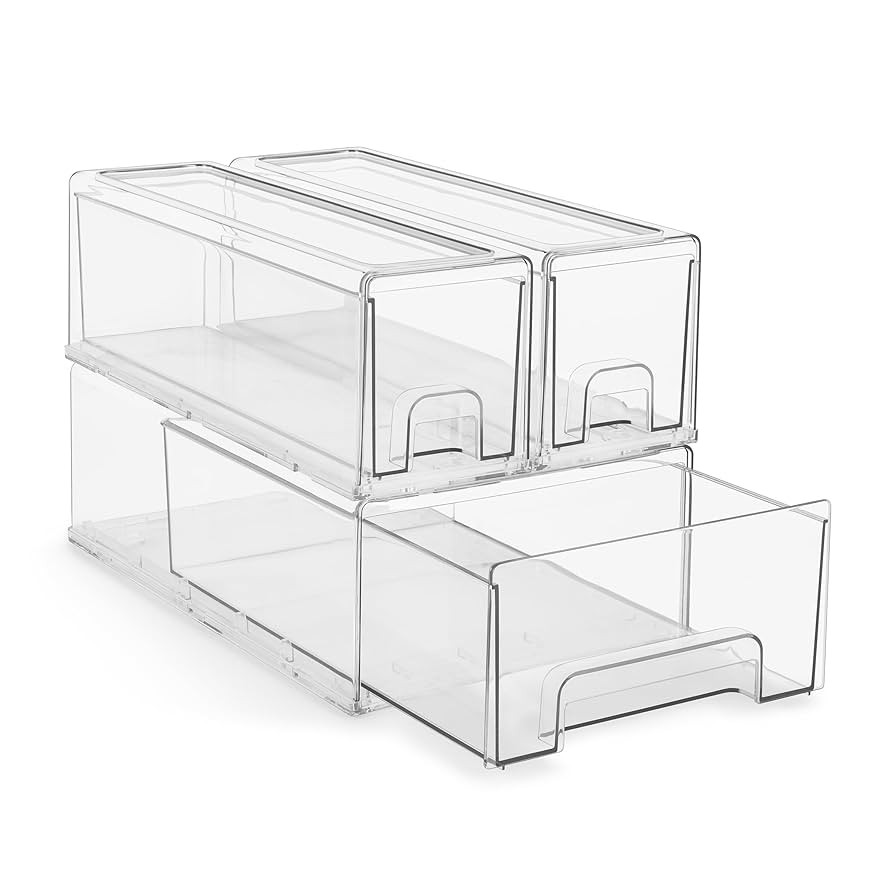Sorbus 1 Medium & 2 Small Clear Stackable Storage Drawers – Plastic Organizer Bins with Handles... | Amazon (US)