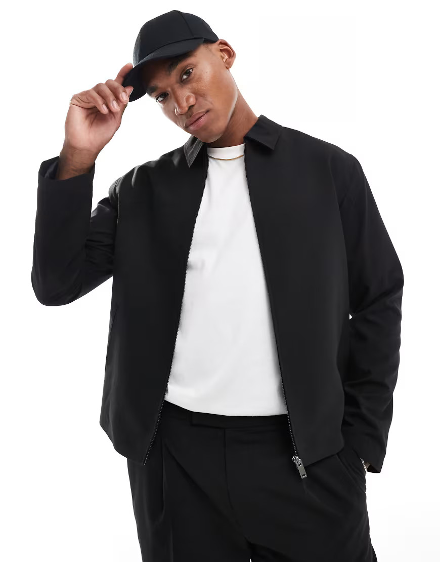 ASOS DESIGN smart harrington jacket in black - part of a set | ASOS (Global)