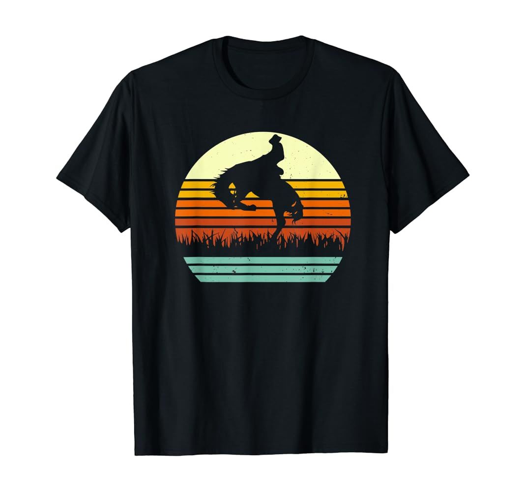Rodeo Bucking Bronco Horse Retro Style T-Shirt | Amazon (US)