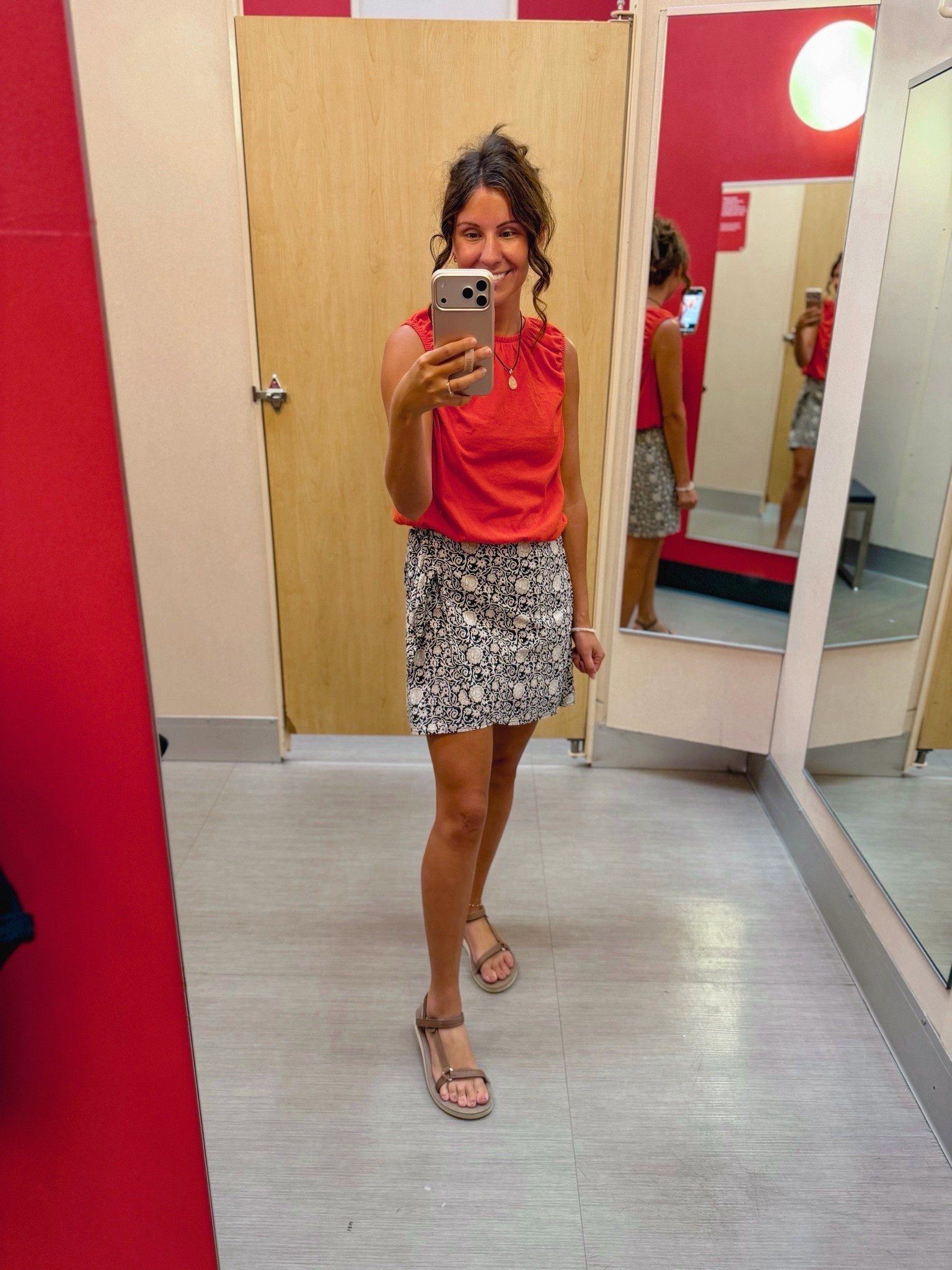 This printed skirt is so cute with this pop of color!♥️

red tank is size xs and the skirt is size xs. My sandals are size 6.

My necklace is thrifted so linked similar!

#LTKPetite #LTKgrwm #LTKootd