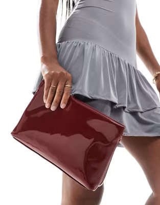 ASOS DESIGN zip top clutch in burgundy | ASOS (Global)