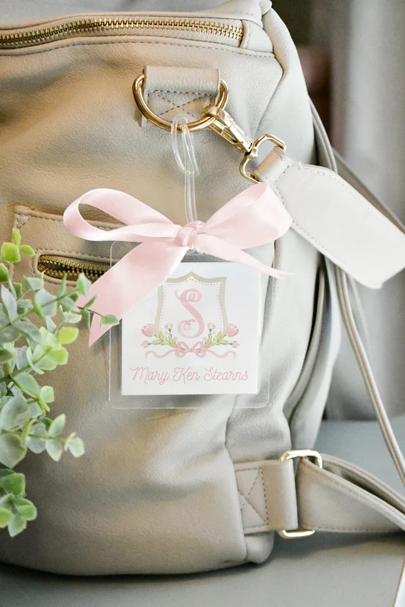 Watercolor Floral Crest Luggage/Diaper Bag Tag // back pack // | Etsy | Etsy (US)