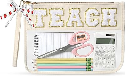 Teacher Appreciation Gifts DIY Teach Pencil Pouch Chenille Letter Bag Preppy Clear Cosmetic Bag f... | Amazon (US)