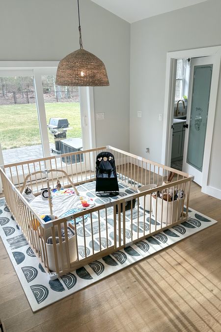 Baby playpen area 🤎 

•house of noa non toxic play mat, Wayfair wooden playpen, babybjorn bouncer seat, target finds, toy storage , play organization, baby items, amazon finds 

#LTKfamily #LTKhome #LTKbaby