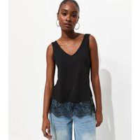 Women's Black Lace Trim Relaxed V-Neck Vest New Look | New Look (UK)
