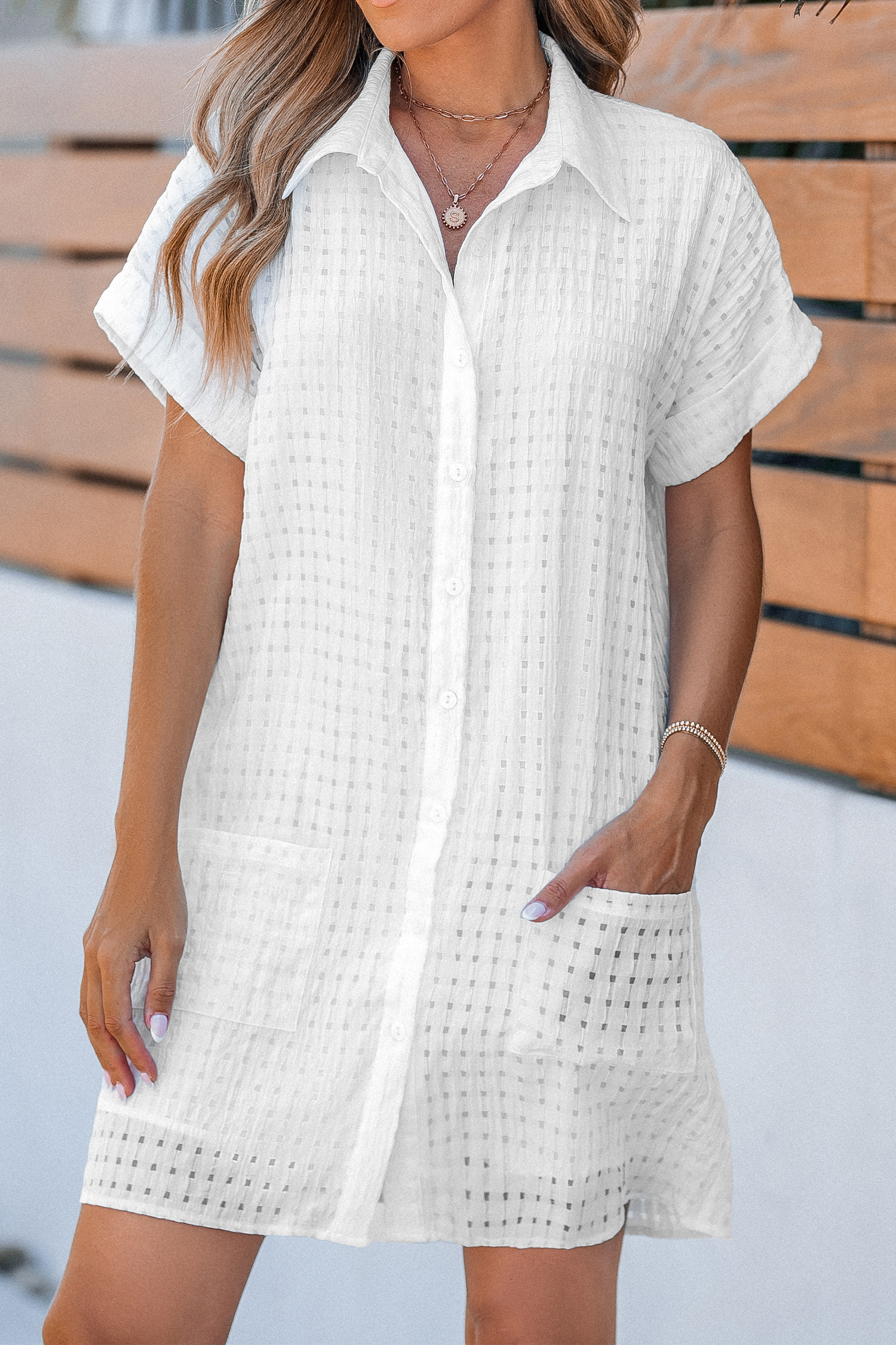 NewWhite Collared Front Button Mini Shirt Dress | Cupshe US