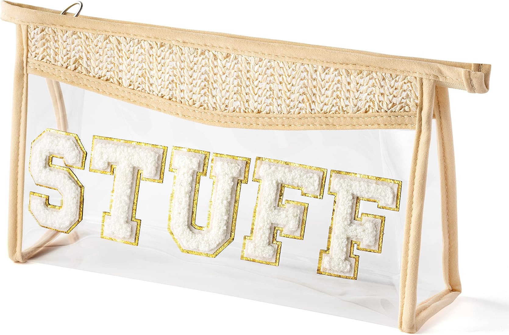 Belanttega Boho Patch STUFF Makeup Bag Clear Toiletry Bag Varsity Letter Travel Cosmetic Bag beig... | Amazon (US)