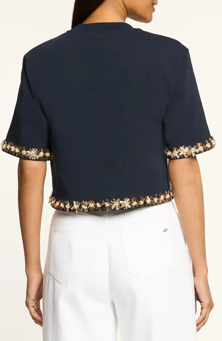 Asa Sunflare Crystal Floral Detail Cotton Top | Nordstrom