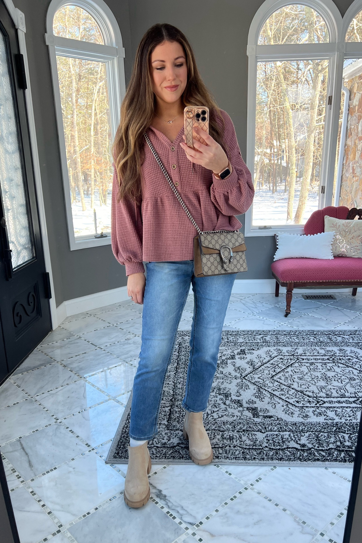 Mom OOtD. 

neutral outfit, SAHM outfits, SAHM looks, mom outfits, millennial outfits, over 30 style, casual style, casual look, easy outfits, over 30 mom outfits, casual outfits, everyday style, everyday looks, everyday outfits, simple outfit, affordable style, affordable fashion, affordable outfit, vanilla girl, vanilla girl aesthetic, neutral looks, neutral style, neutral outfit, straight leg jeans, pink top, casual Valentine’s Day look, Walmart jeans, peplum top, Chelsea boots, designer bag, Gucci bag 

#LTKfindsunder50 #LTKstyletip #LTKitbag