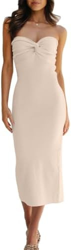 LILLUSORY Knitted Dresses Twisted Front Bodycon Dress with Back Slit | Amazon (US)
