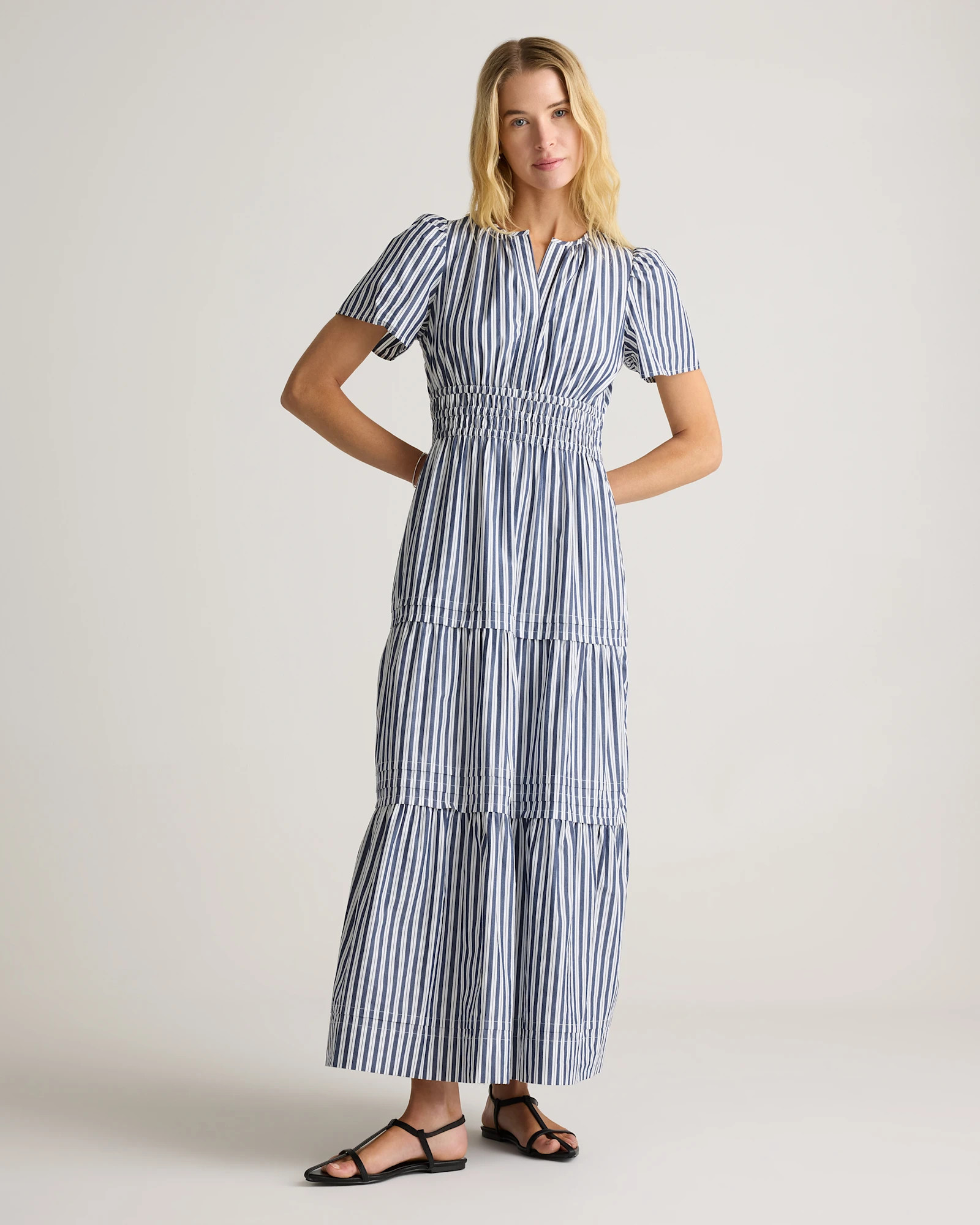 Quince | Women's Poplin Tiered Maxi Dress in Cornflower Blue, Size XL, Cotton | Quince