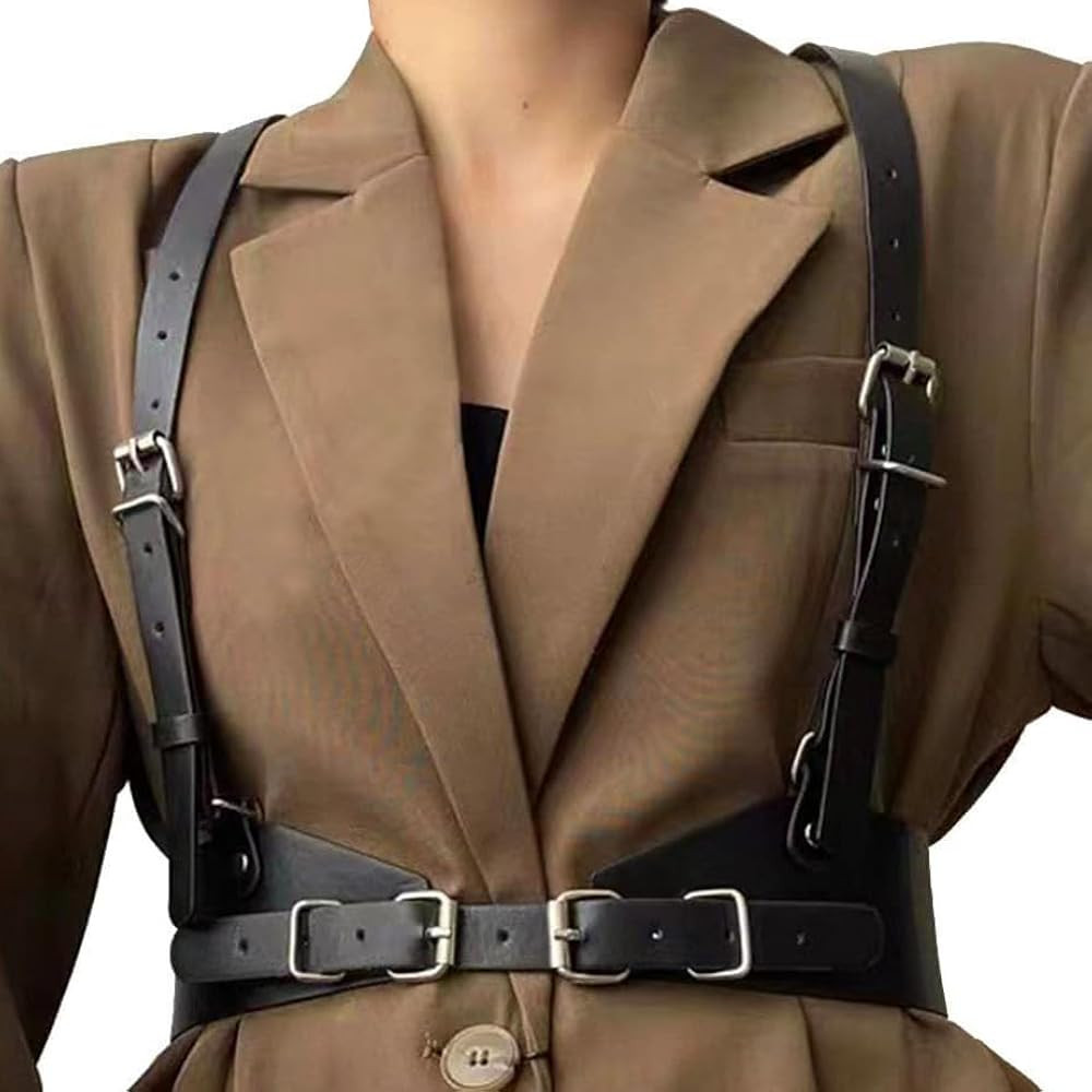 CLOACE Punk Waist Belt Gothic Black Leather Wide Waist Belts Elastic Cosplay Halloween Body Chain... | Amazon (US)
