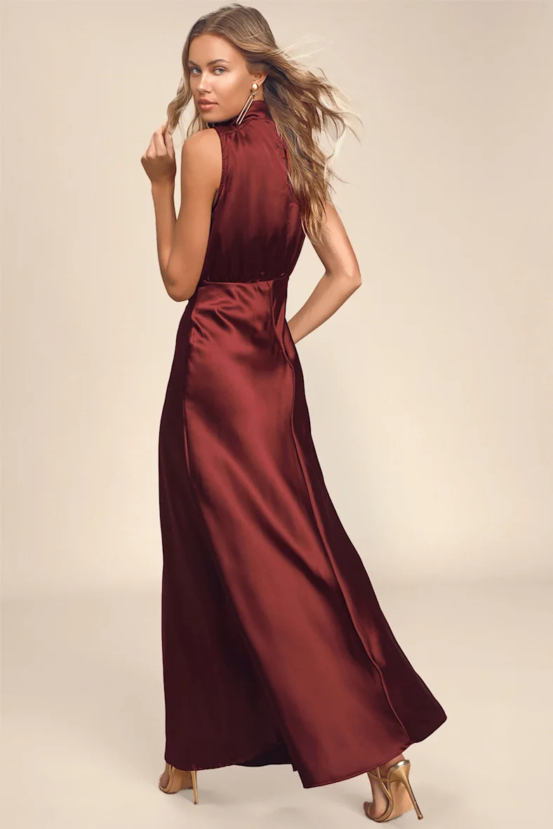Classic Elegance Wine Satin Maxi Dress | Lulus