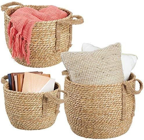 mDesign Round Woven Braided Rope Seagrass Home Storage Baskets, Jute Handles - for Organizing Clo... | Amazon (US)