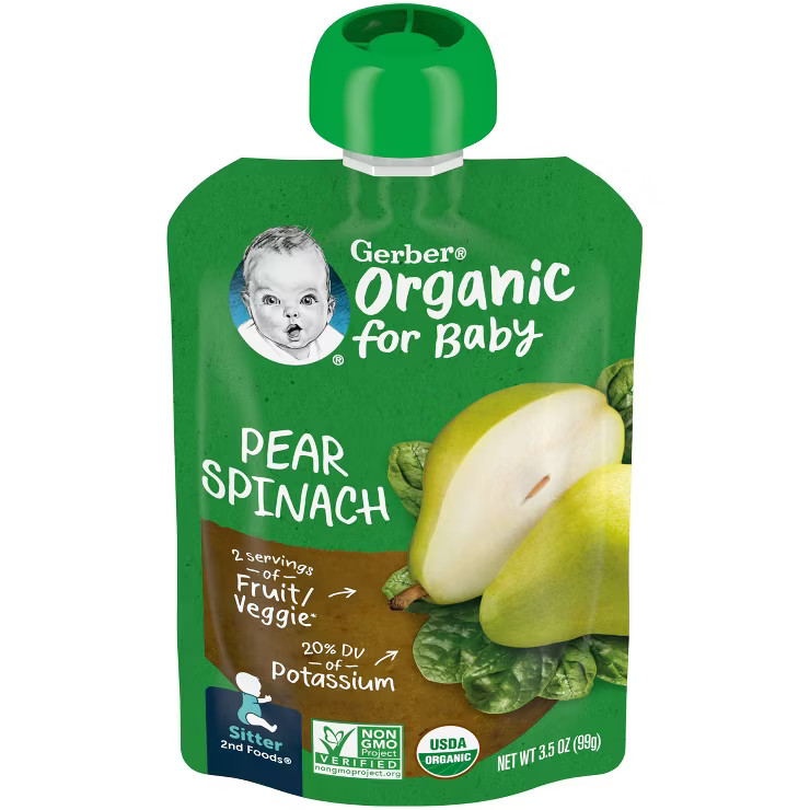 Gerber Organic 2nd Foods Pear & Spinach Baby Food Pouch - 3.5oz | Target