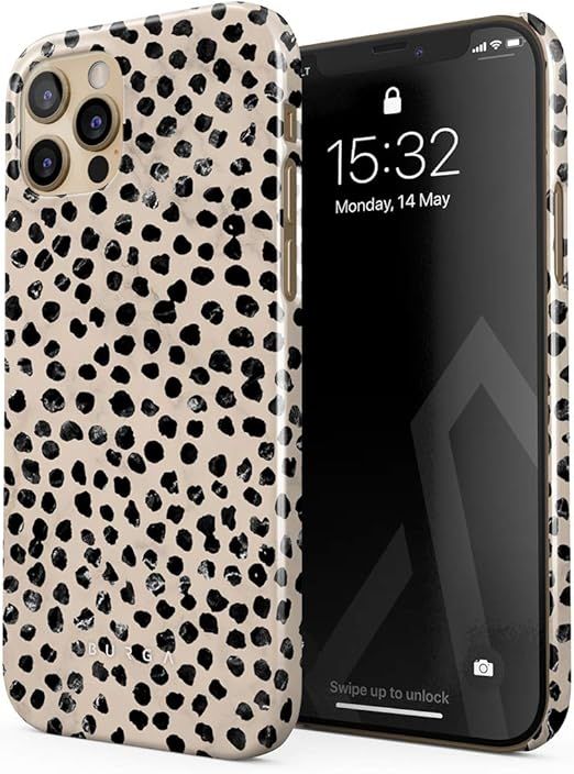 BURGA Phone Case Compatible with iPhone 12 PRO MAX - Black Polks Dots Pattern Nude Almond Latte F... | Amazon (US)