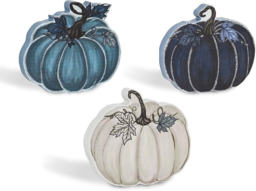 Smile Fall Wooden Decor Set 3-Piece Blue Tone Pumpkin Tabletop Signs for Autumn Harvest Home Deco... | Amazon (US)