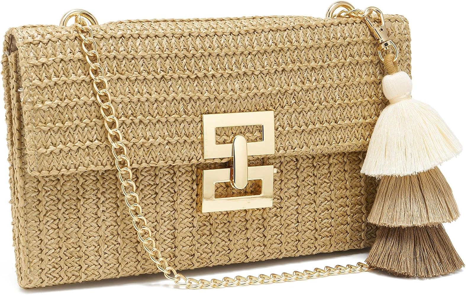 Small Straw Purse for Women Summer Clutch Purses Beach Woven Envelope Bag Raffia Shoulder,Straw C... | Amazon (US)