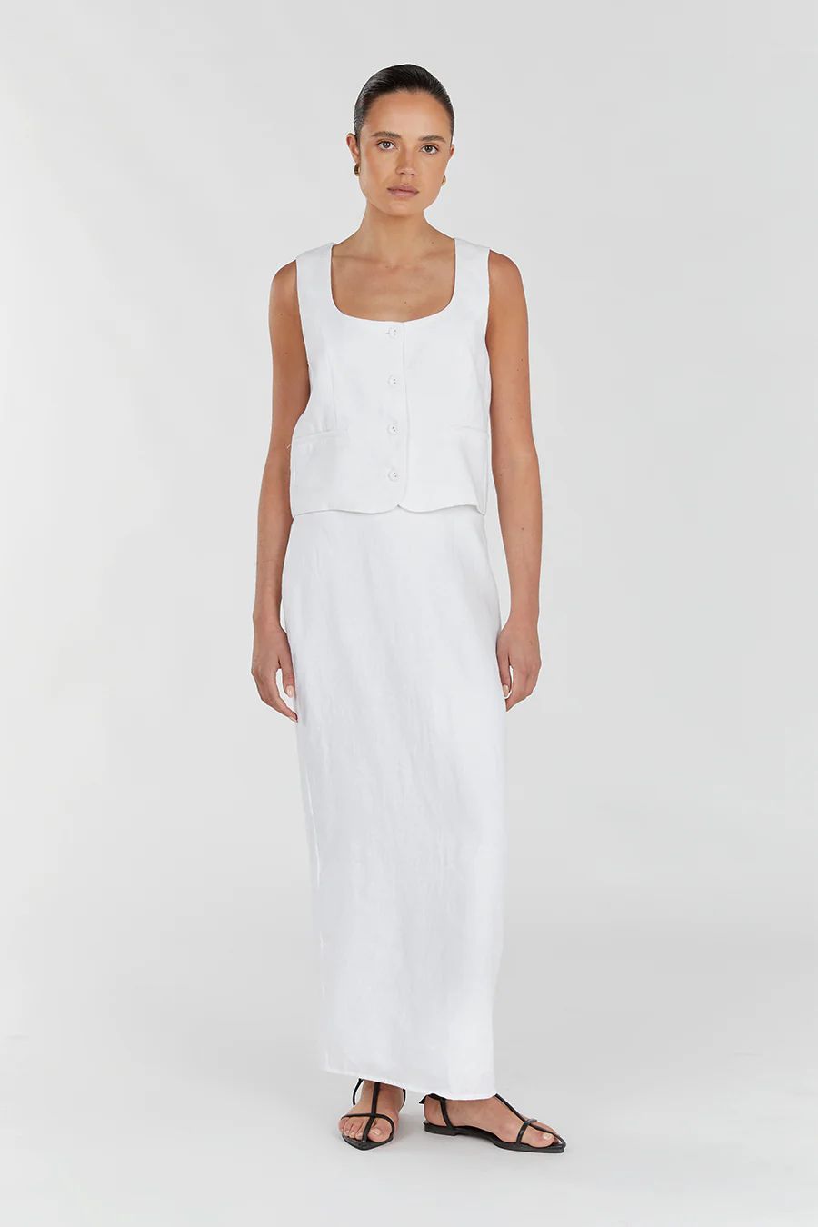 ROBERTS WHITE LINEN MIDI SKIRT | DISSH