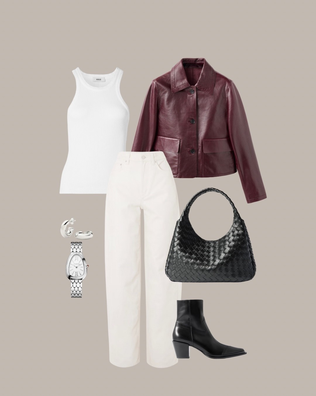 White on white finished with a rich burgundy jacket, the black leather tying it all together.

#LTKStyleTip
