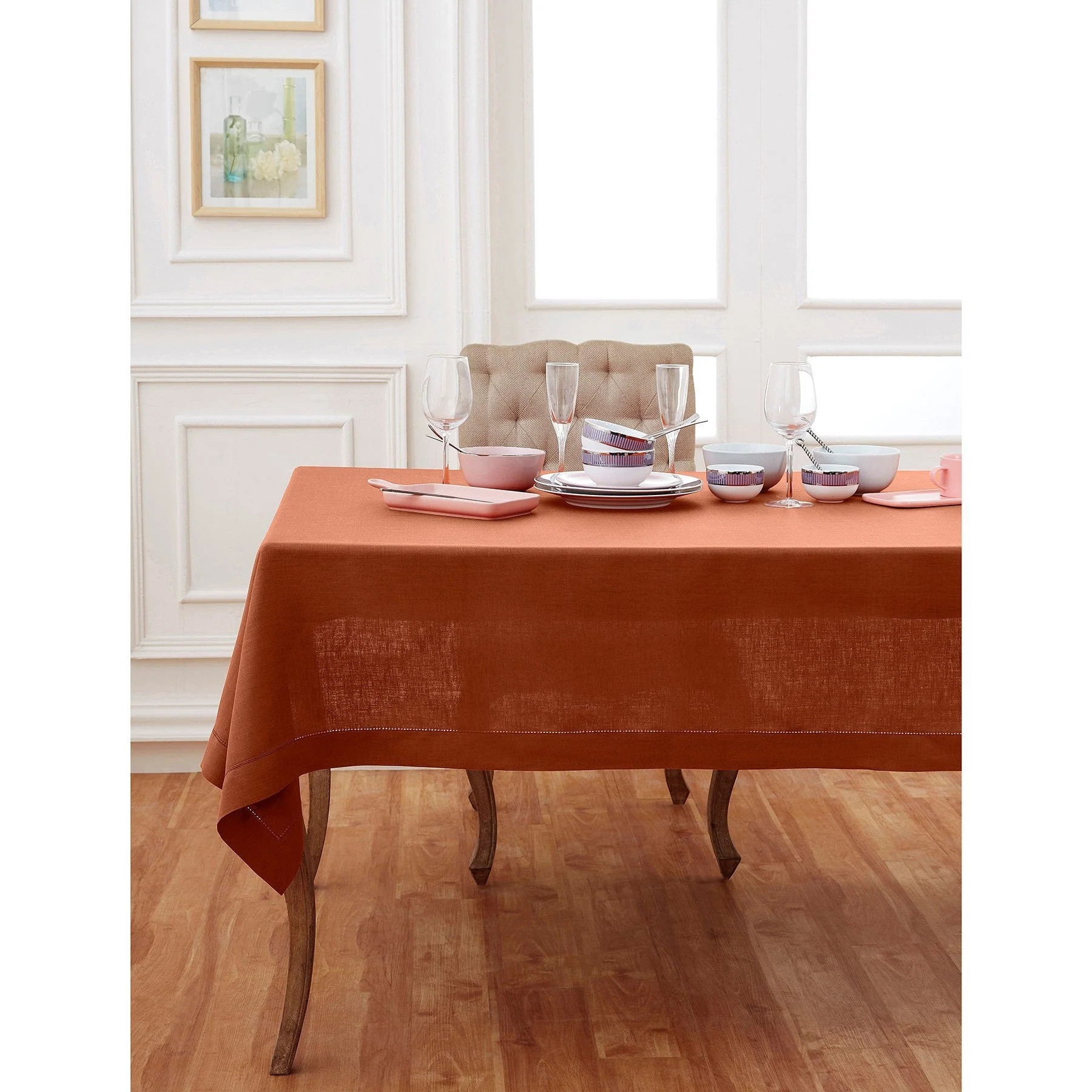 Classic Hemstitch Linen Tablecloth | 100% Natural Linen | Solino Home | Solino Home