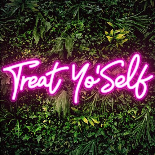Kavaas Treat Yourself Neon Sign 16.5" x 5.7", Pink LED Light Up Signs for Wall Decor | Treat Yo Self Neon Sign for Girls Bedroom, Bar, Office, Dorms | Amazon (US)