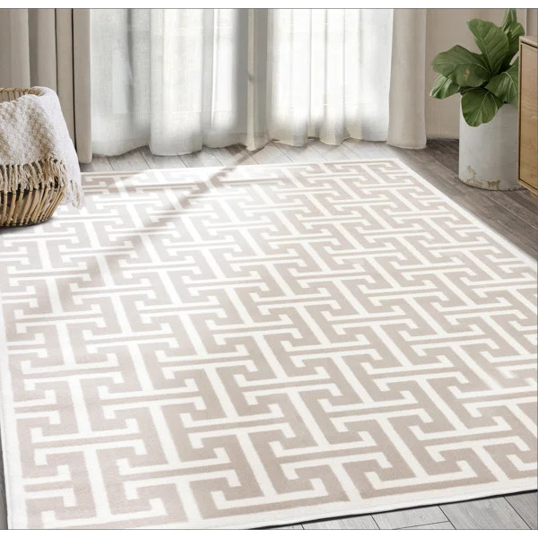 Sanson Geometric Area Rug in Beige | Wayfair North America