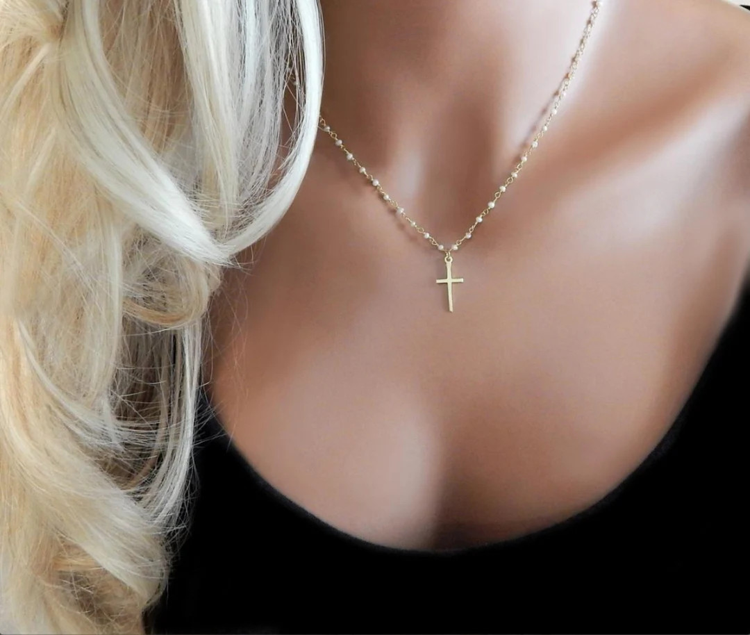 Cross Necklace for Christian Women, Gold Rosary Cross, Holy Communion Gift for Her, Gold Vermeil ... | Etsy (US)