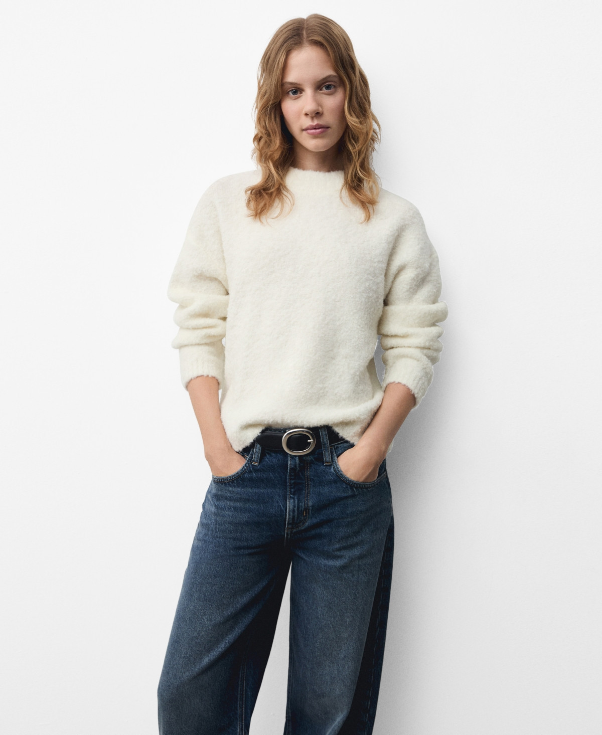 Mango Women's Round-Neck Knitted Sweater - Ecru | Macy's