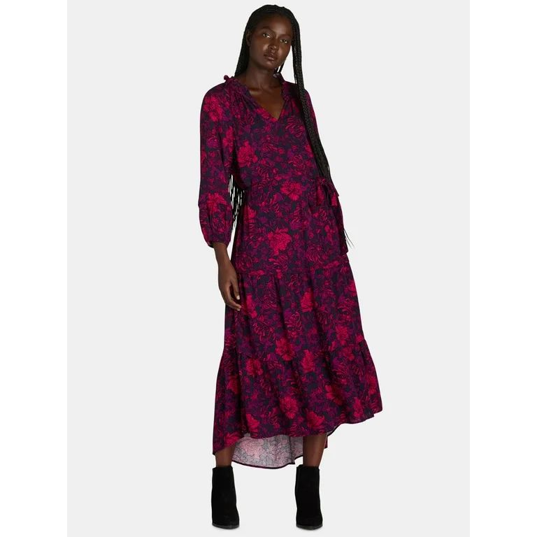 The Pioneer Woman Ruffle Neck Midi Dress, Women’s, Sizes S-3X | Walmart (US)