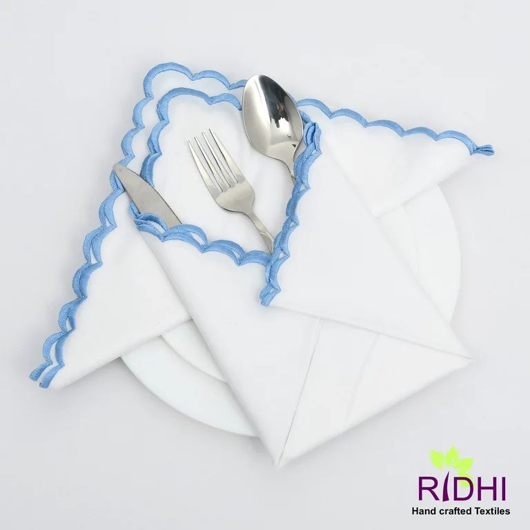 Ridhi 100% Cotton Set of 4-18" x 18" White With Blue Edge Napkins Thanksgiving/Christmas Gift | Walmart (US)