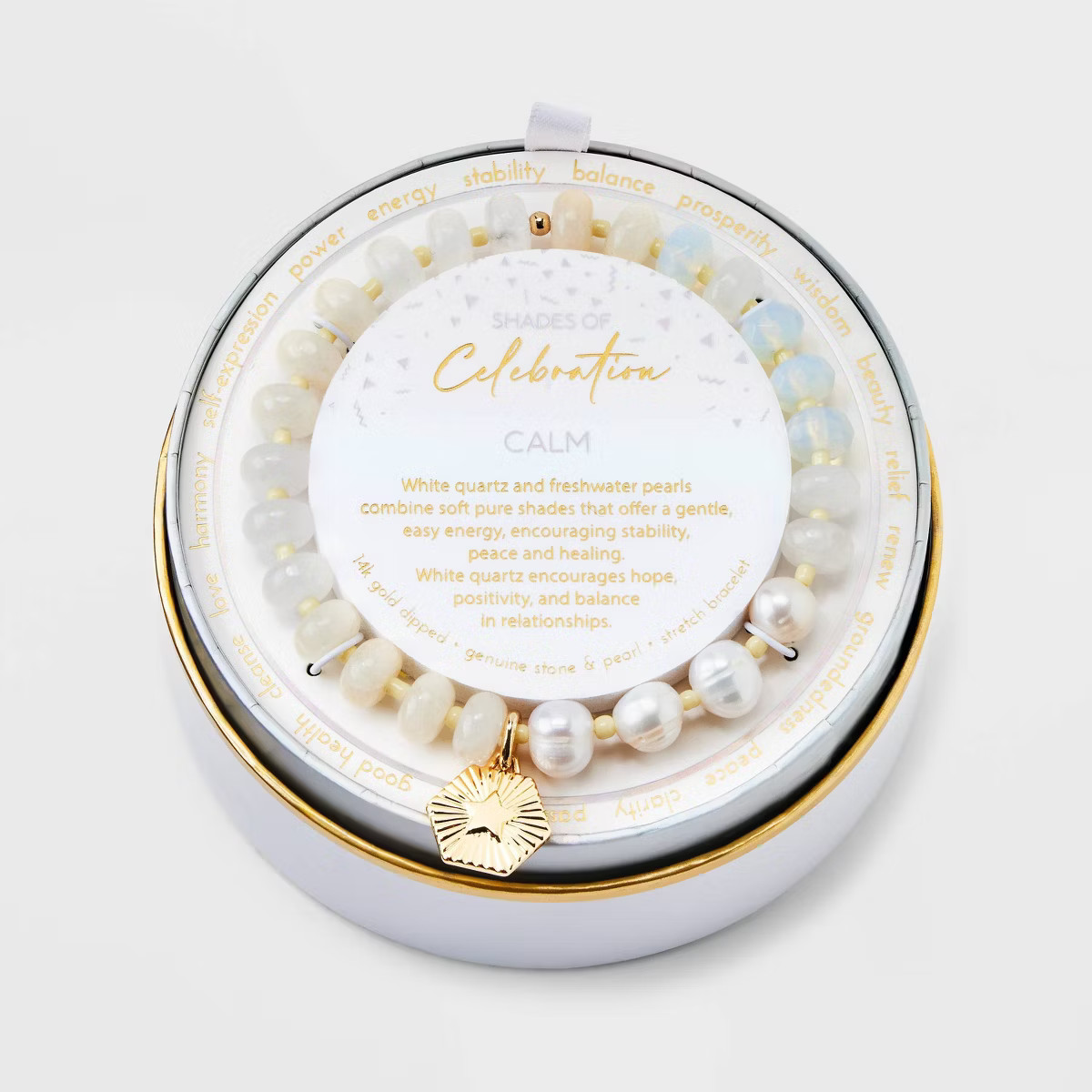 14K Gold Dipped Quartz Natural Stone with Charm Beaded Stretch Bracelet | Target