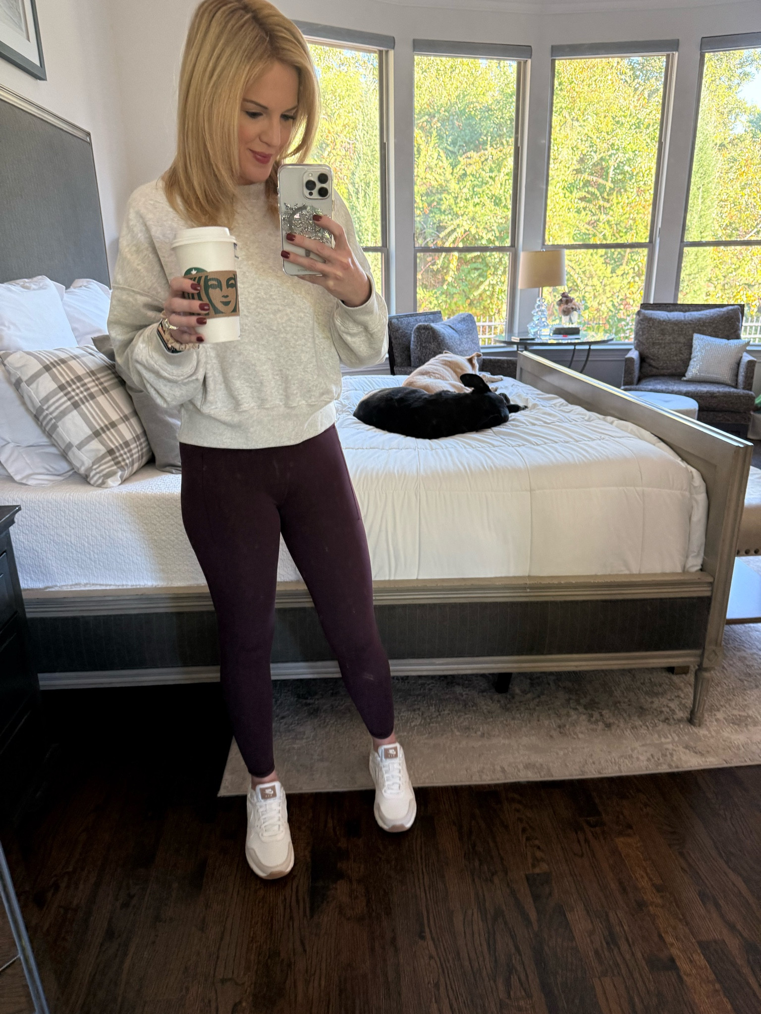 Fall workout look 
Fall style 
Athleta leggings 
Abercrombie sweatshirt 
White Nike sneakers 
Causal fall look 
Fall gym style 

#LTKActive #LTKFitness #LTKSeasonal