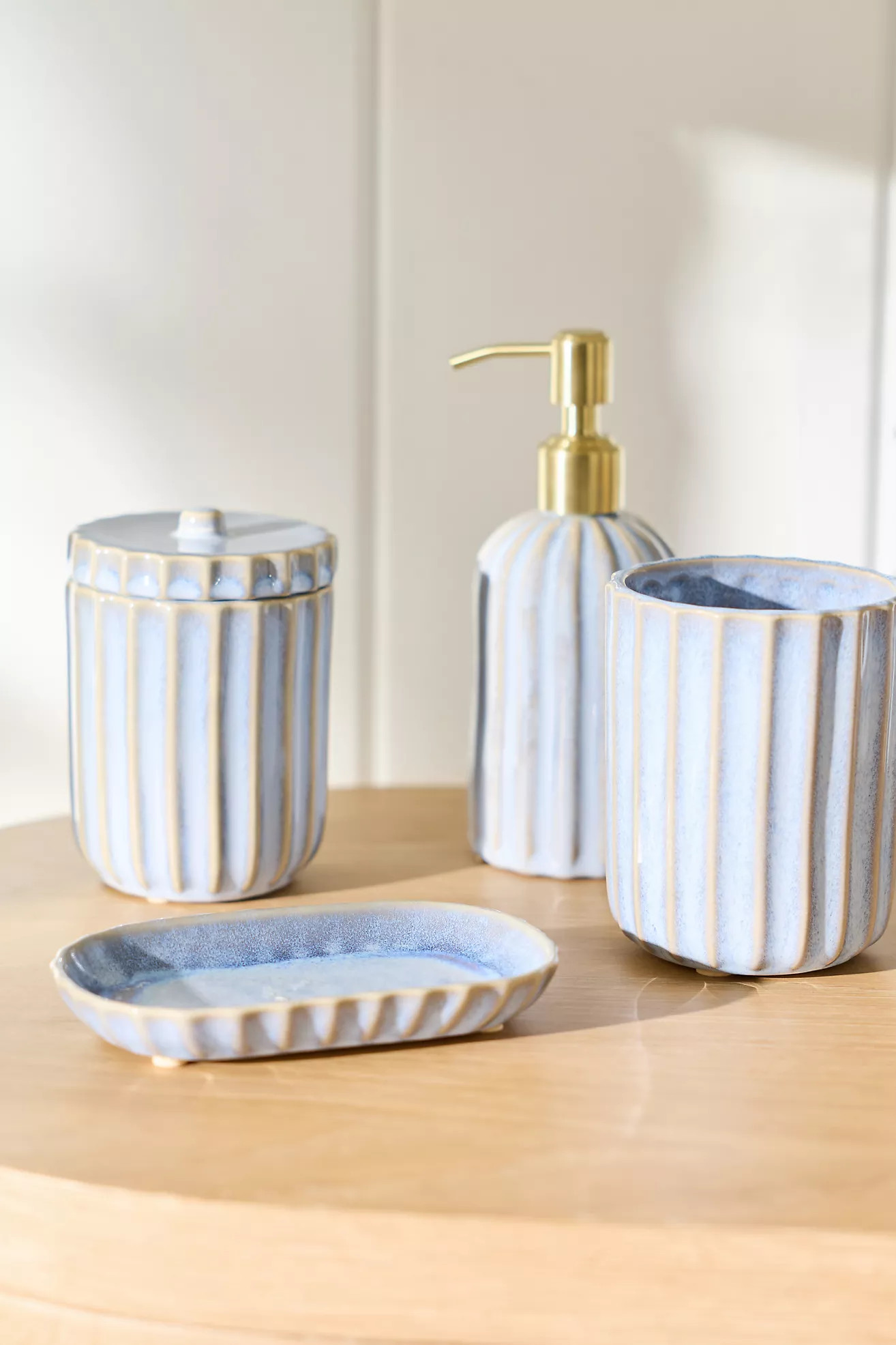 Reactive Ribbed Ceramic Bath Canister | Anthropologie (US)