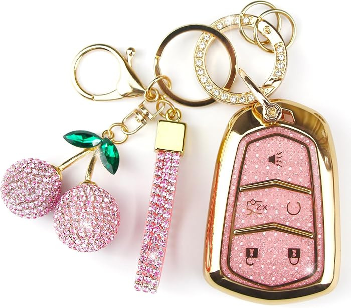 Sparkly Key Fob Cover with Cherry Keychain, Bling TPU Smart Key Case for Women, Compatible with C... | Amazon (US)
