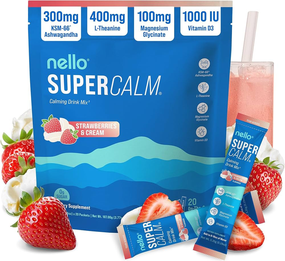 Nello Supercalm Powdered Drink Mix, Cortisol Reducer*, Sleep Aid Supplement, L Theanine, Ksm-66 A... | Amazon (US)
