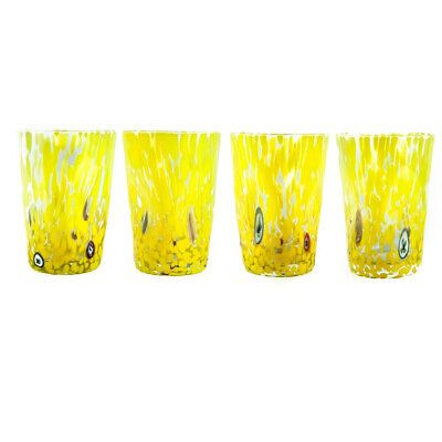 Set of Four 4 Murano Glass Drinking Art Tumblers Yellow Hand Made Millefiori | eBay US