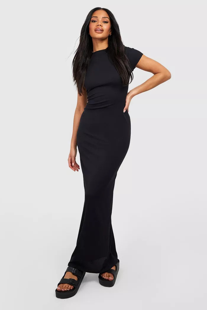 Contour Rib Short Sleeve Maxi Dress | boohoo (US & Canada)