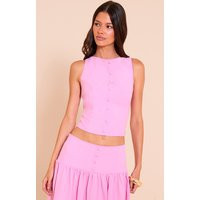 Candy Pink Woven Button Detail Waistcoat, Pink | PrettyLittleThing UK