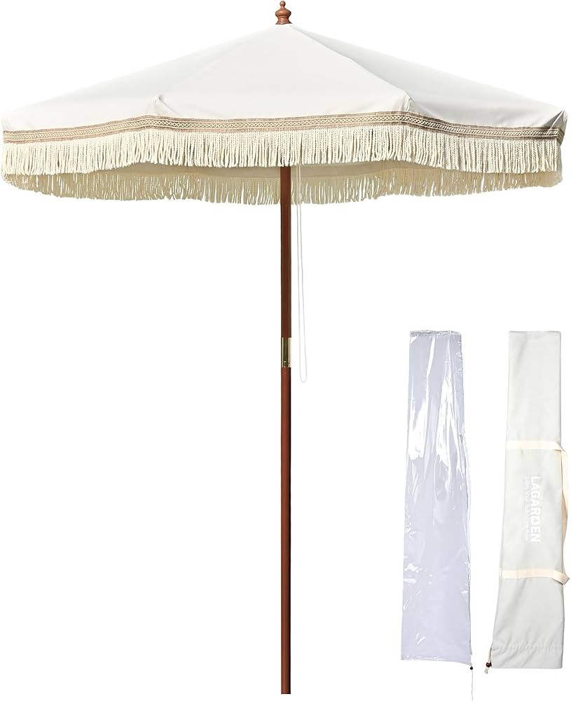 7' Patio Beige Umbrella with Tassels UPF50+ Boho Style 5-Year-Non-Fading for Outdoor,Model:BH7W-0... | Amazon (US)