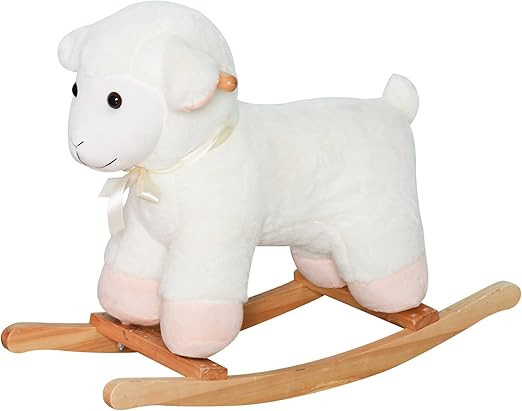 Qaba Lamb Rocking Horse Sheep, Nursery Stuffed Animal Ride On Rocker for Kids, Wooden Plush, Whit... | Amazon (US)