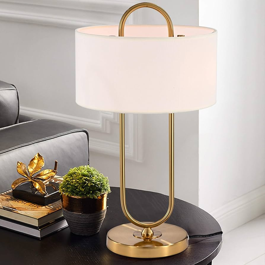 Matte Gold with 2 Light Bulb Table Lamp Modern Contemporary Brass | Amazon (US)