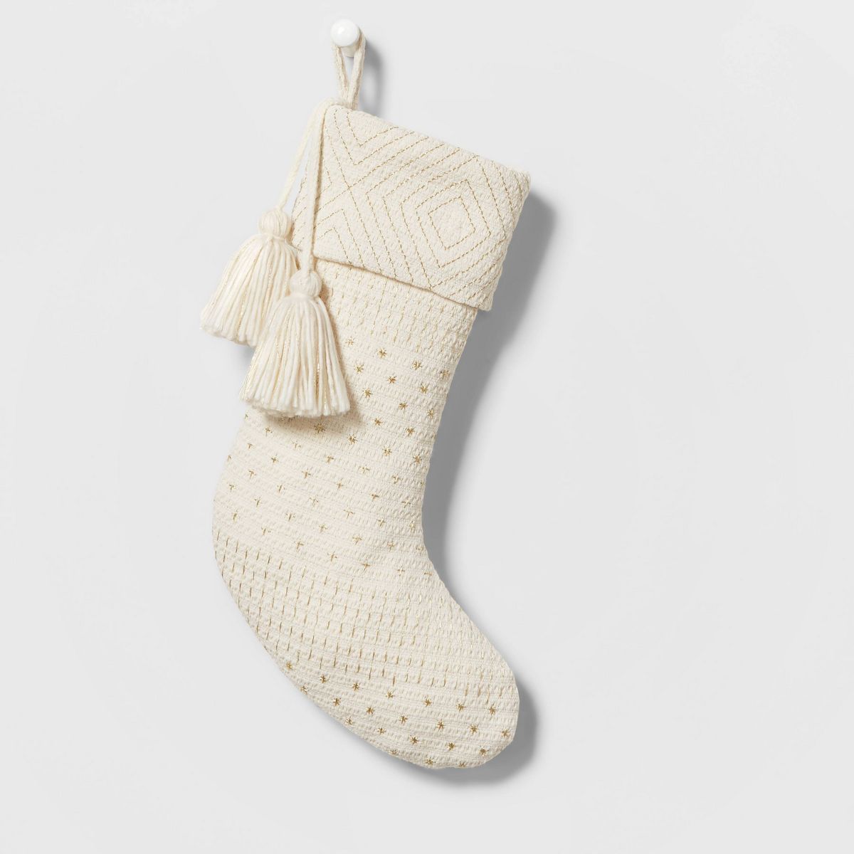 Woven Christmas Stocking with Metallic Stitching Ivory - Wondershop™ | Target