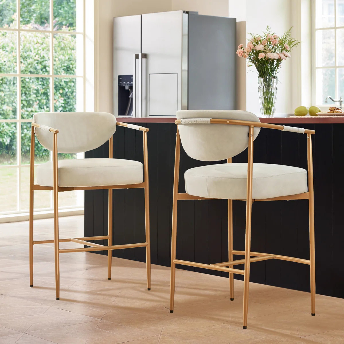 Upholstered Counter Stool with Metal Frame (Set of 2) | Wayfair North America