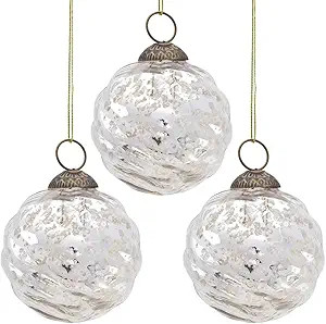 3 PACK | Luna Bazaar Large Mercury Glass Ball Ornament (3-Inch, Silver, Swirl Motif, Solene Desig... | Amazon (US)