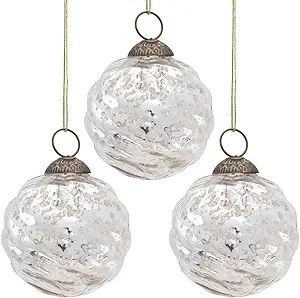 3 PACK | Luna Bazaar Large Mercury Glass Ball Ornament (3-Inch, Silver, Swirl Motif, Solene Desig... | Amazon (US)
